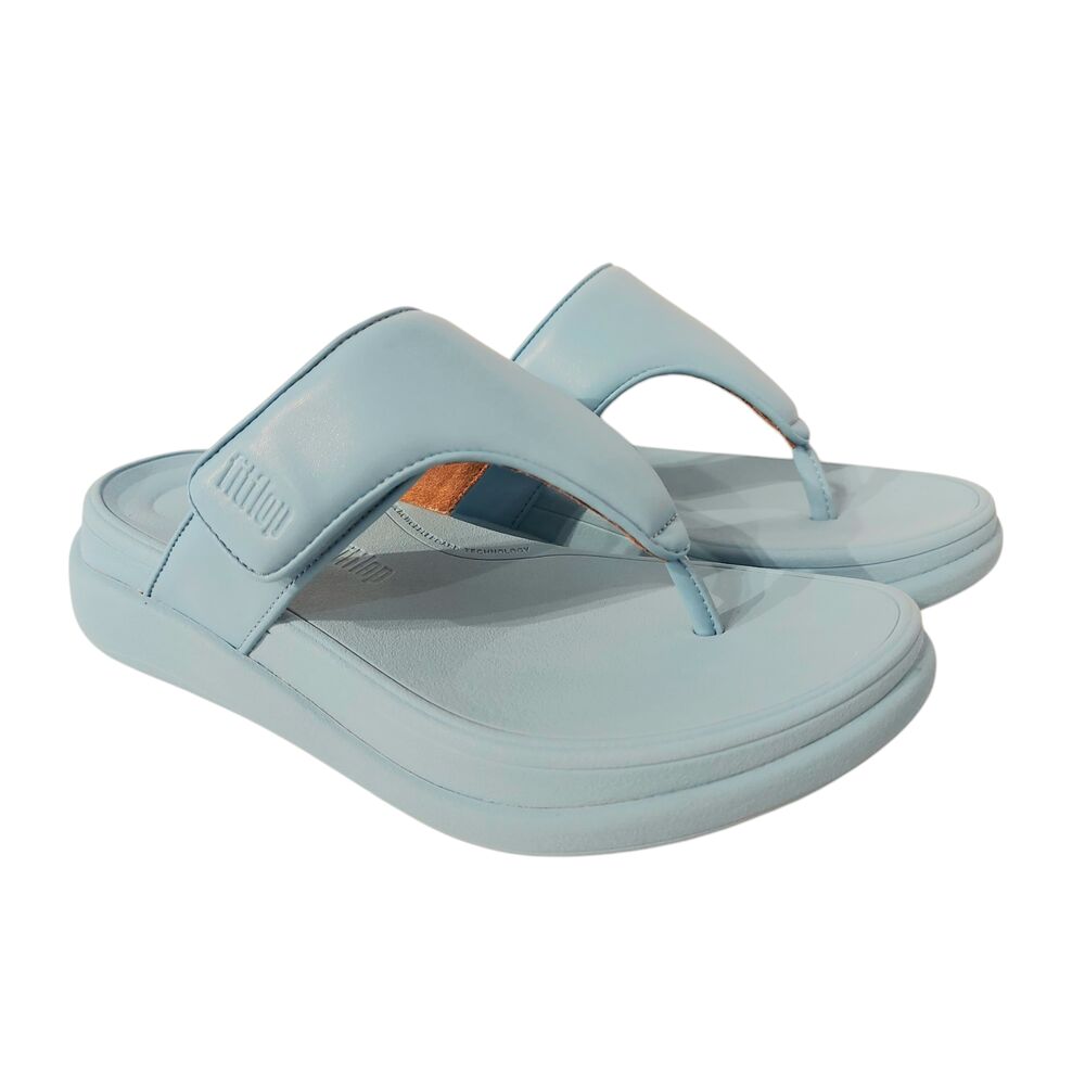 Fitflop Slipper F-Mode Go Adjustable Flatform Toe-Post Platino Bondi Blue - 197533538756
