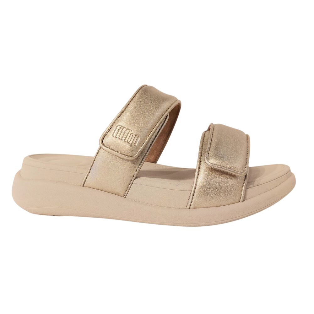 Fitflop Slipper F-Mode Go Adjustable Flatform Two-Bar Slides Platino Goud - 197533589048