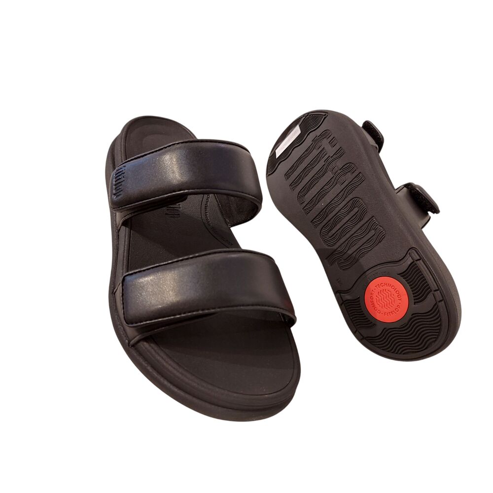 Fitflop Slipper F-Mode Go Adjustable Flatform Two-Bar Slides Zwart - 197533495905