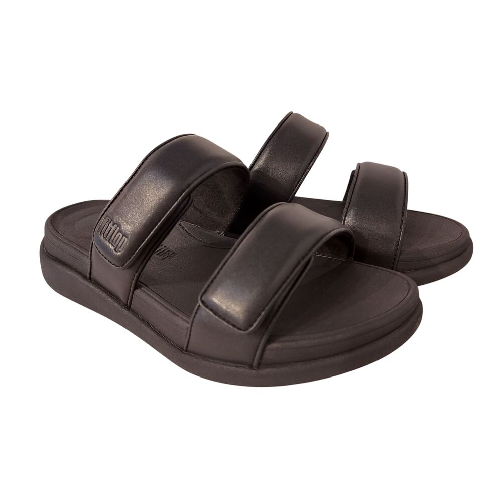 Fitflop Slipper F-Mode Go Adjustable Flatform Two-Bar Slides Zwart - 197533495875