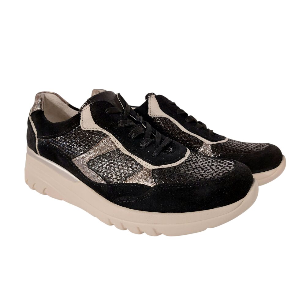 Waldlaufer Sneaker 927004 700 681 Zwart Beige Combi Wijdte H - 4069134241181