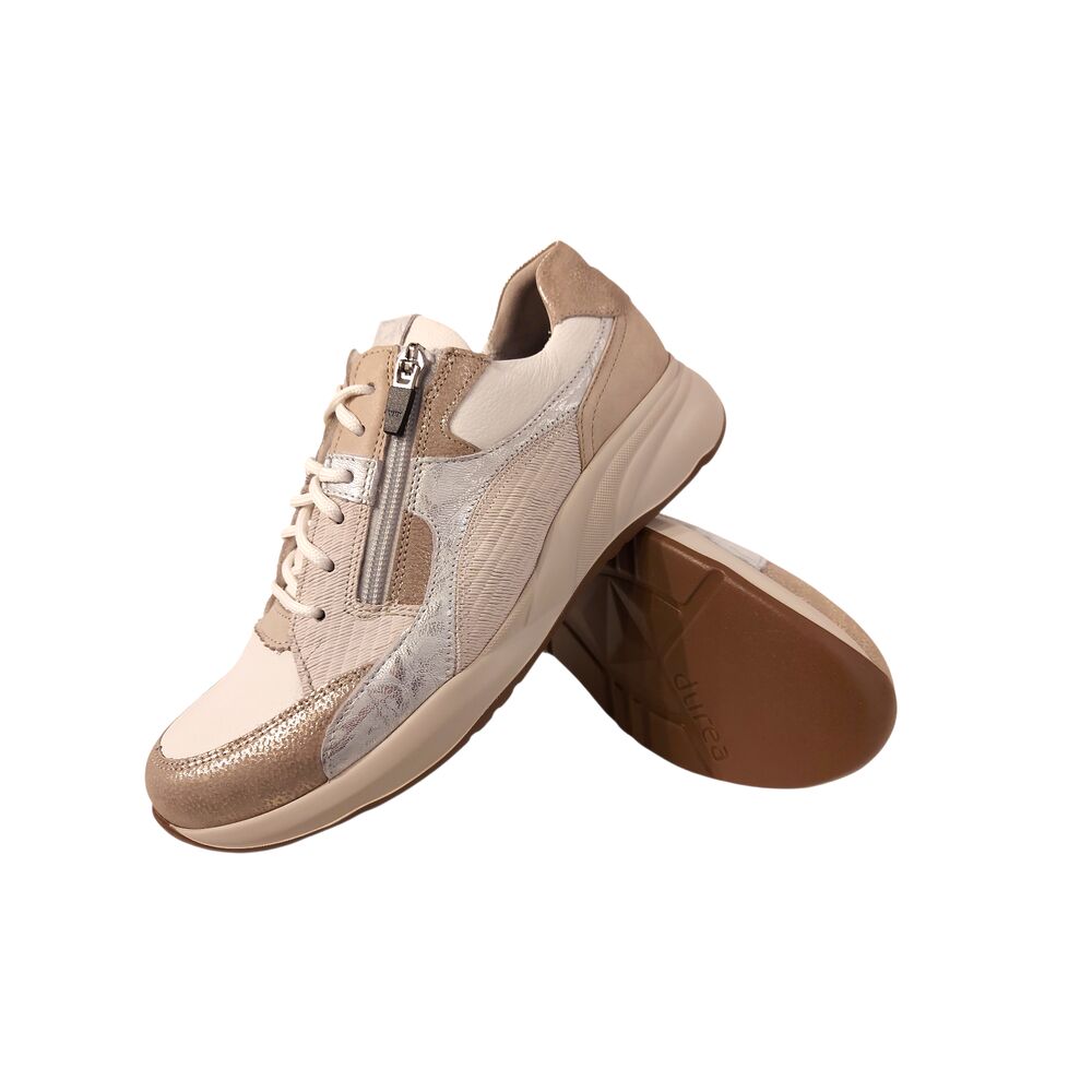 Durea Sneaker 6318 608 2077 Taupe Wit Zilver Wijdte K - 8721149471095
