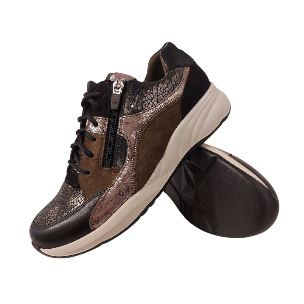 Durea Sneaker 6318 608 2266 Zwart Gunmetal Olive Wijdte K - 8721149622404