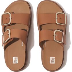 Fitflop Slipper Gen-FF Buckle Two-Bar Leather Slides Light Tan - 197533001366