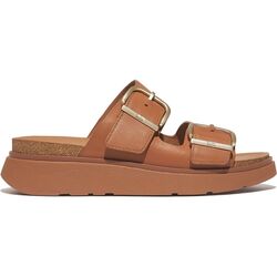 Fitflop Slipper Gen-FF Buckle Two-Bar Leather Slides Light Tan - 197533001380