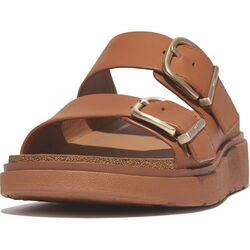 Fitflop Slipper Gen-FF Buckle Two-Bar Leather Slides Light Tan - 197533001366
