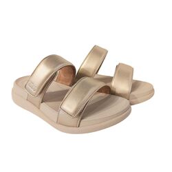 Fitflop Slipper F-Mode Go Adjustable Flatform Two-Bar Slides Platino Goud - 197533589000