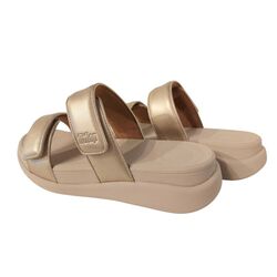 Fitflop Slipper F-Mode Go Adjustable Flatform Two-Bar Slides Platino Goud - 197533589062