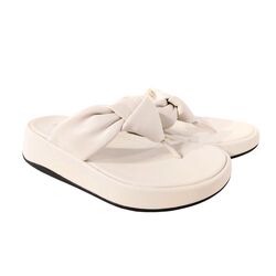 Fitflop Slipper F-Mode Knot Soft-Leather Flatform Toe-Post Beige - 197533498418