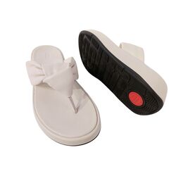 Fitflop Slipper F-Mode Knot Soft-Leather Flatform Toe-Post Beige - 197533498418