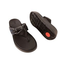 Fitflop Slipper F-Mode Knot Soft-Leather Flatform Toe-Post Zwart - 197533498340
