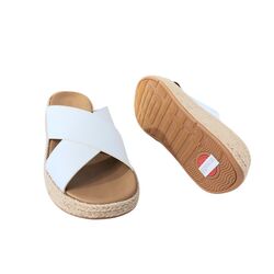 Fitflop Slipper F-Mode Espadrille Leather Flatform Cross Slides Wit - 197533490085
