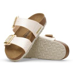 Birkenstock Slipper 1030258 Sydney Cushion Buckle Shiny Snake Cream Smal - 4067707323807