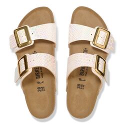 Birkenstock Slipper 1030258 Sydney Cushion Buckle Shiny Snake Cream Smal - 4067707323807
