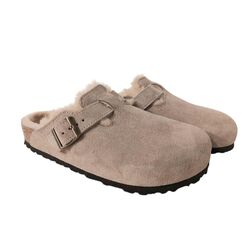 Birkenstock Slipper Boston VL Shearling 1028289 Taupe Suede Normaal - 4066648675105