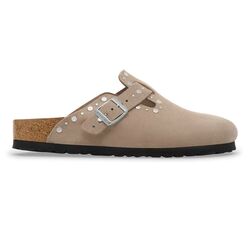 Birkenstock Slipper Boston Rivet Border 1030418 Taupe Suede Smal - 4067707382194