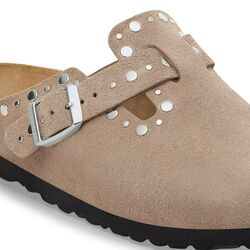 Birkenstock Slipper Boston Rivet Border 1030418 Taupe Suede Smal - 4067707382194