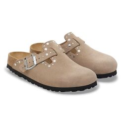 Birkenstock Slipper Boston Rivet Border 1030418 Taupe Suede Smal - 4067707382194
