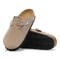Birkenstock Slipper Boston Rivet Border 1030418 Taupe Suede Smal - 4067707382194