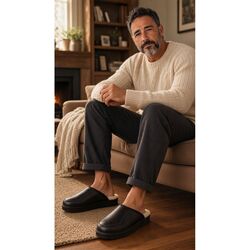 Adventure Shoes Pantoffel Tampere Black Leather 100% Australische Merinowol - 8785342100817