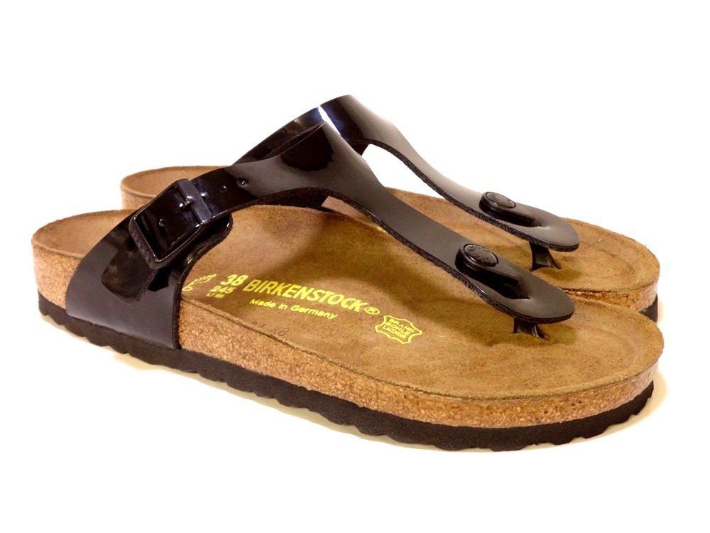 Birkenstock Gizeh Teenslippers Breed Zwart Lak 043661 - Van Driel Schoenen